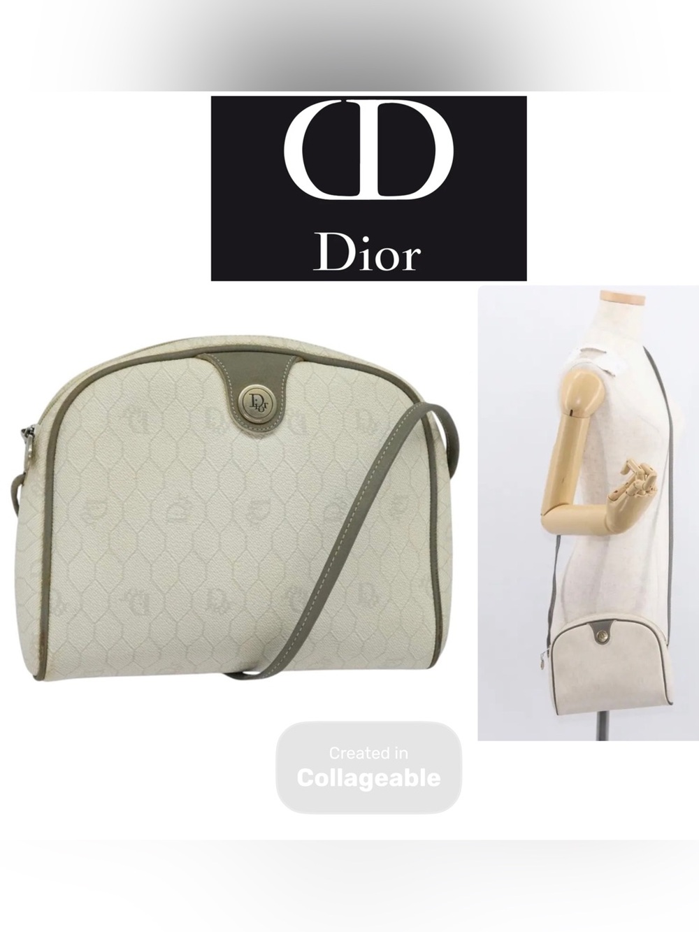 Dior Honeycomb White Crossbody Shoulder Bag Gold Zipper Authentic Luxury Handbag
